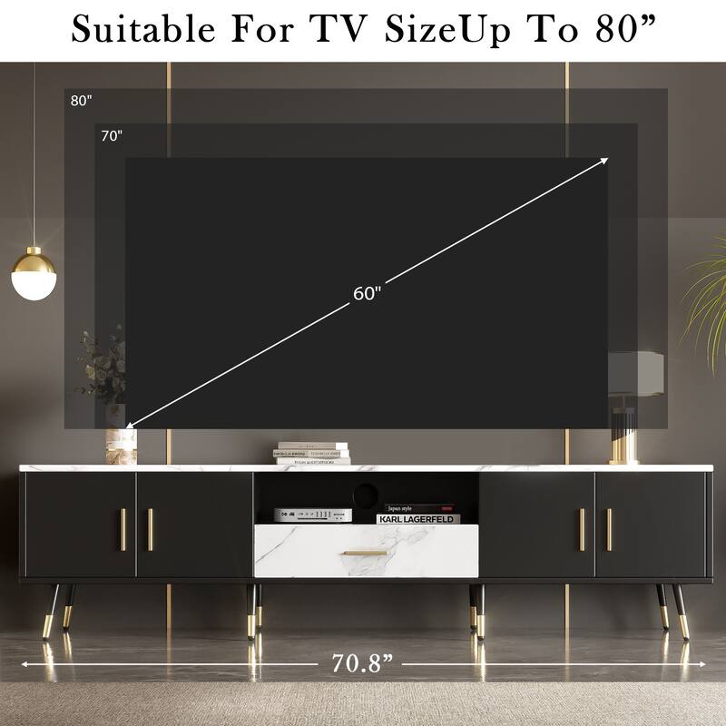 71" Modern TV Stand with 2 Cabinets & Open Compartments, Entertainment Center for TVs up to 80", Television Console