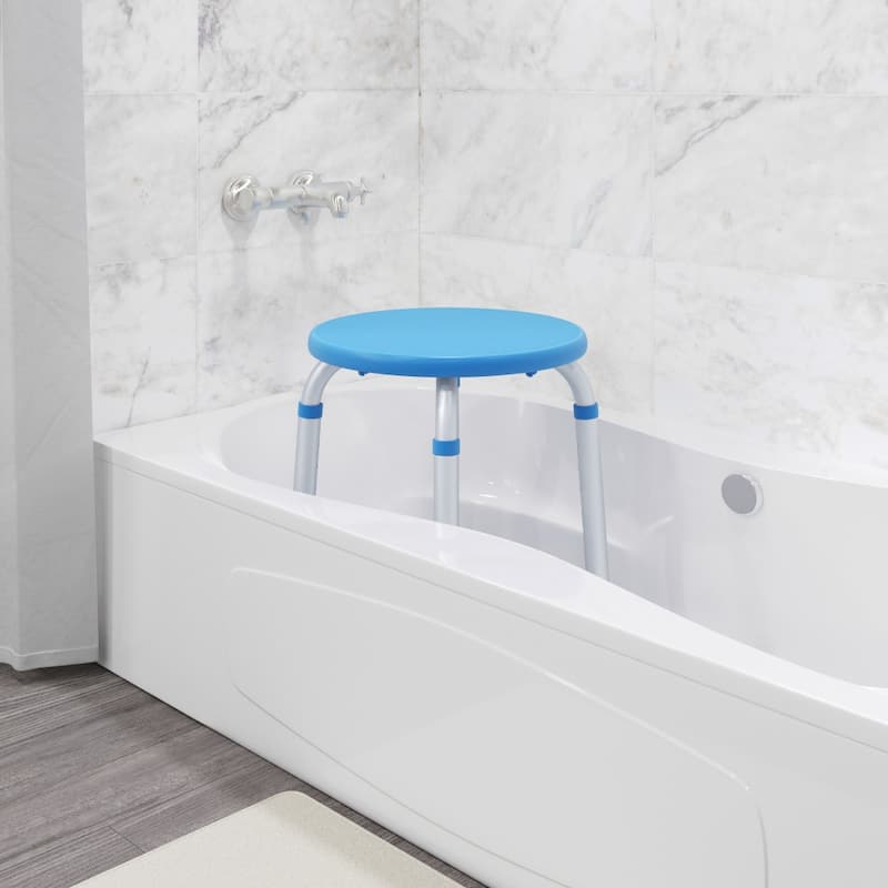 Tool-Free 300 Lb. Capacity, Adjustable White Bath & Shower Stool - 14.25"D x 14.25"W x 14" - 20.75"H