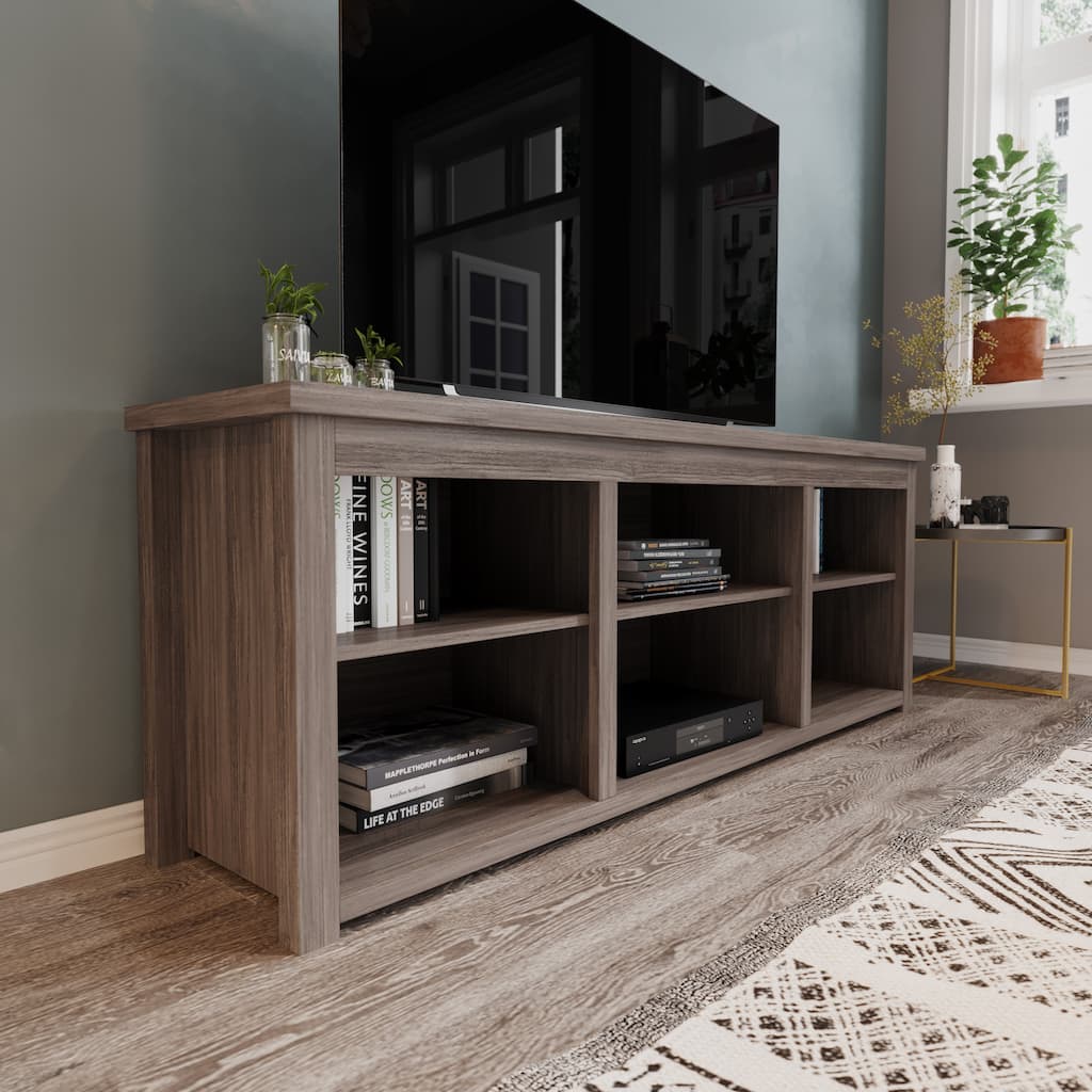 TV Stand for up to 80" TVs with 6 Open Storage Compartments - 65 inches