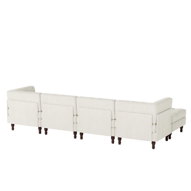 130"W Corduroy Upholstered Modular Sectional Sofa with Storage Ottoman