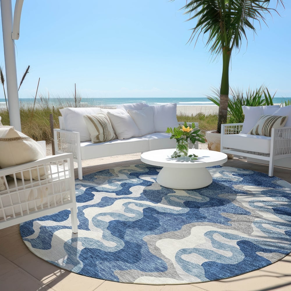 Machine Washable Indoor/ Outdoor Chantille Abstract Ripples Rug