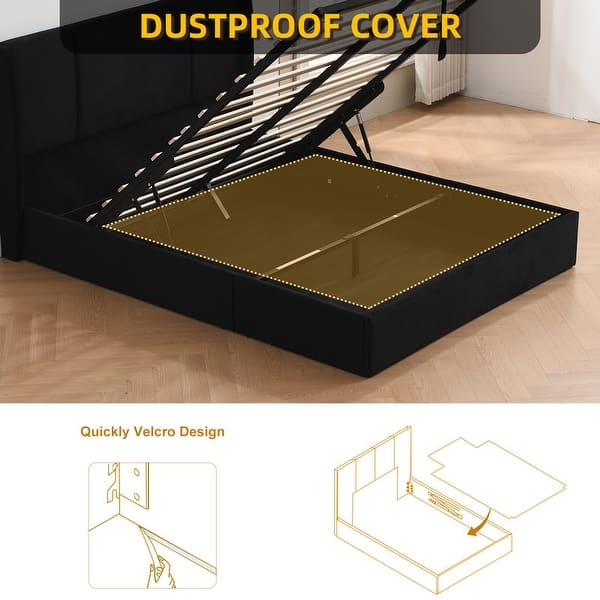 dimension image slide 2 of 17, Modern Minimalist Upholstered Storage Bed with Lift-Up Platform