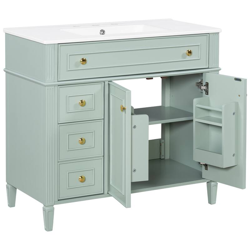 Roomfitters 36" Bathroom Vanity with Sink, Solid Wood Frame, Flip-Out Drawer, 3 Drawers & Soft-Close Doors