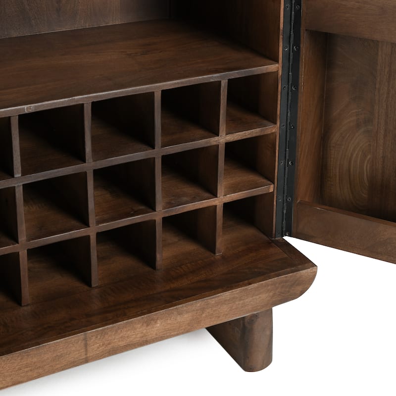 Classic Home Holmes Mango Wood Carved Bar Cabinet in Brown