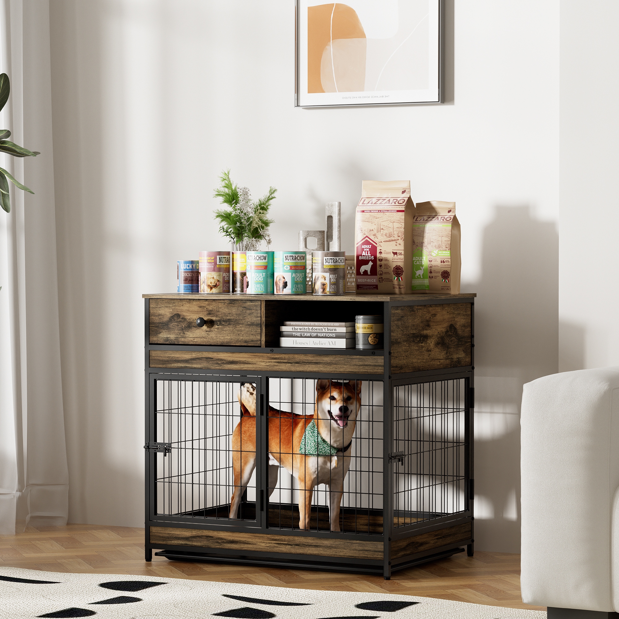 Furniture Dog Cage Crate with Double Doors Rustic Brown 31.5 WX22.64 DX30.59 H Antique brown