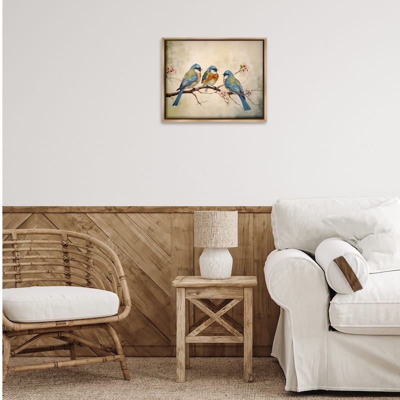 Stupell Bird Trio on Branch Framed Floater Canvas Wall Art Design By Arlington Prints