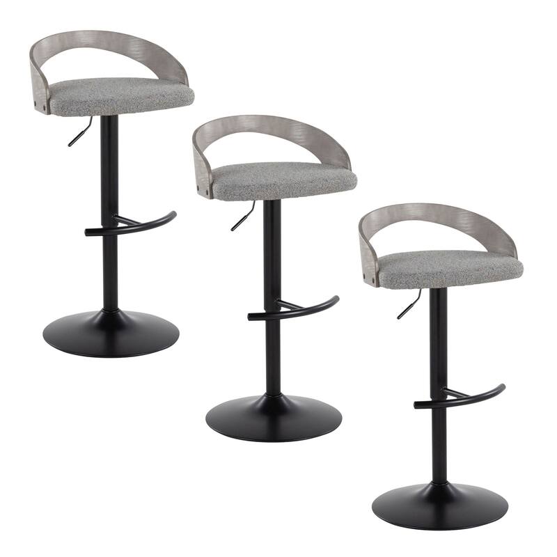 Grotto Adjustable Barstool with Back Base- Set Of 3 - Light Grey/Grey