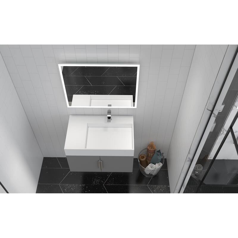 Amazon 30" Wall Mounted Bathroom Right Basin Vanity Set w/ White Top