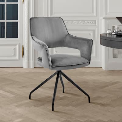 Dining Room Accent Chair in Velvet with Black Finish