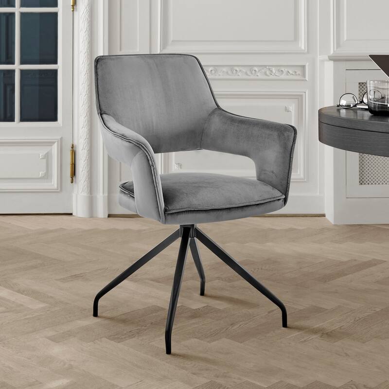 Hadley Velvet Upholstered Arm Chair Dining Chair with Metal Base - Gray