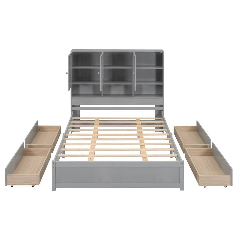 Harper&Bright Designs Platform Bed with Storage Headboard and 4 Drawers
