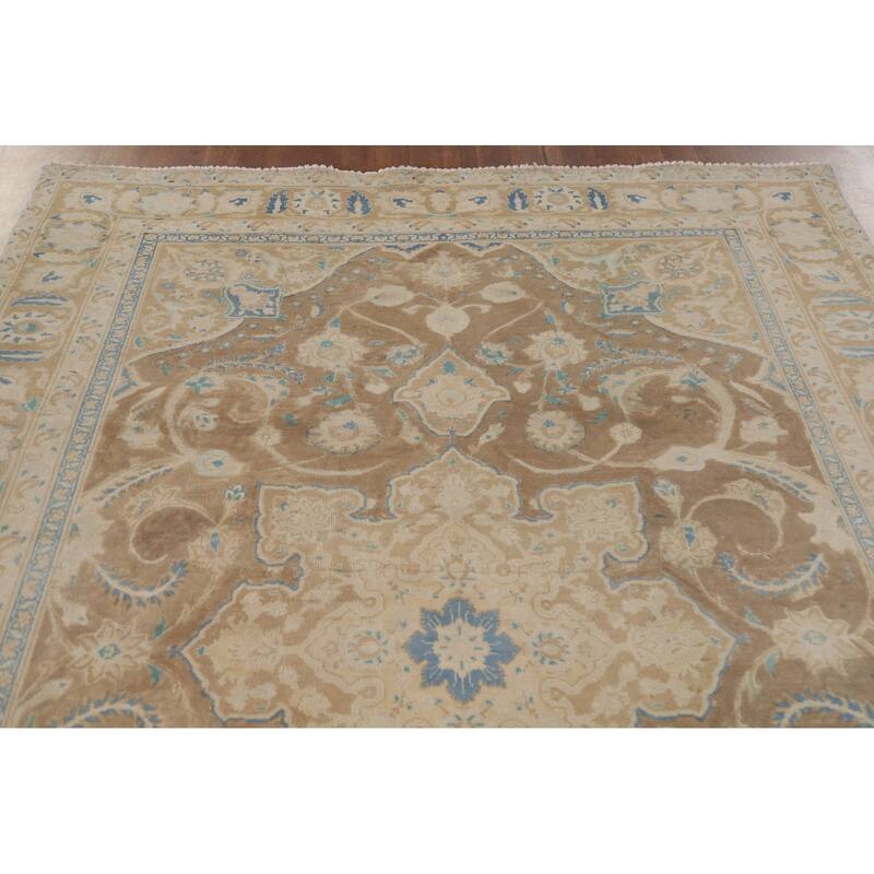 Hand Knotted Oriental 100% Wool Carpet Traditional Floral Brown Mashad Area Rug - 9' 0'' X 6' 0''