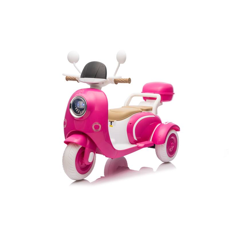 12V Kids Electric Motorcycle, 3 Wheels Ride On Scooter with USB,Bluetooth,Lights,Storage Box, 2 Seats Dual Motor Motorbike - Rose