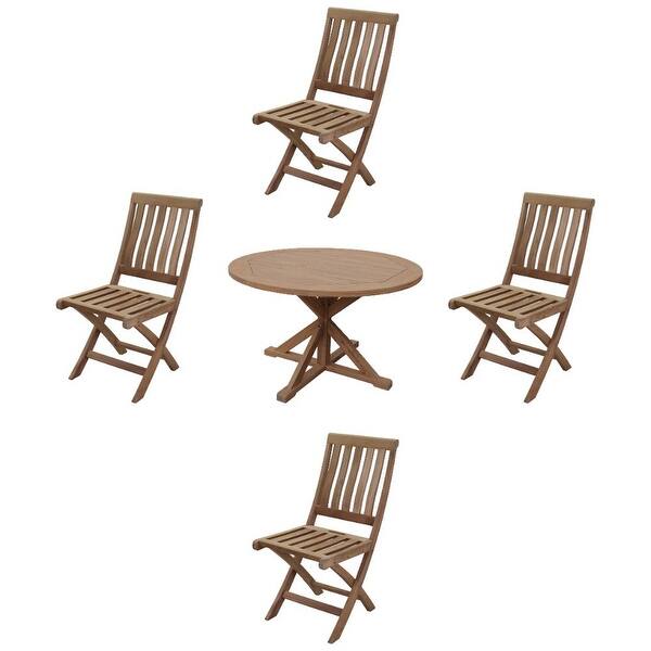 Courtyard Casual Heritage Teak 5 Piece 48 Flag Leg Dining Table Set With 4 Folding Armless Chairs On Sale Overstock 31601296