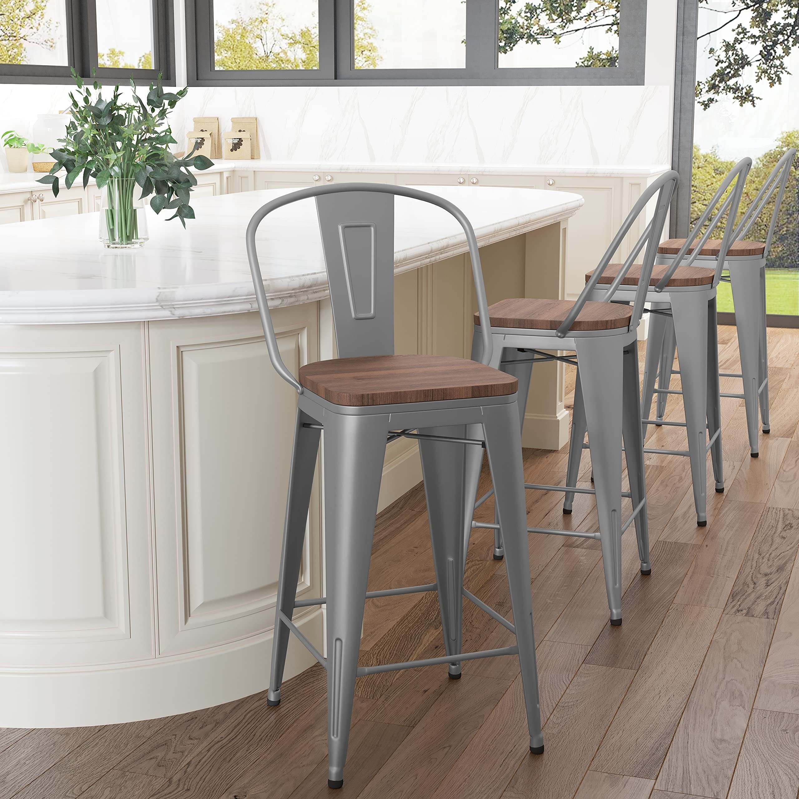 30 inch High Back bar stools farmhouse bar stools Set of 4 On