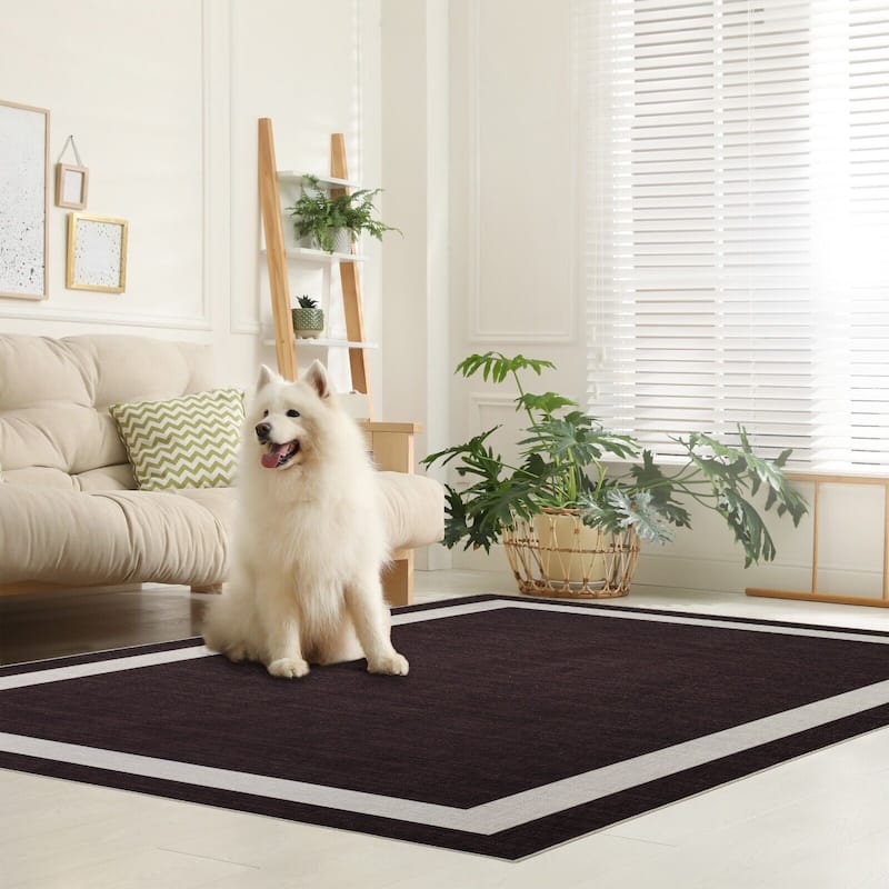 Machine Washable Area Rug With Non Slip Backing - Everest Geometric Modern Border Design