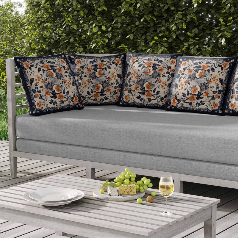 Flower Hub Indoor/Outdoor Reversible Throw Pillow Orange and Indigo