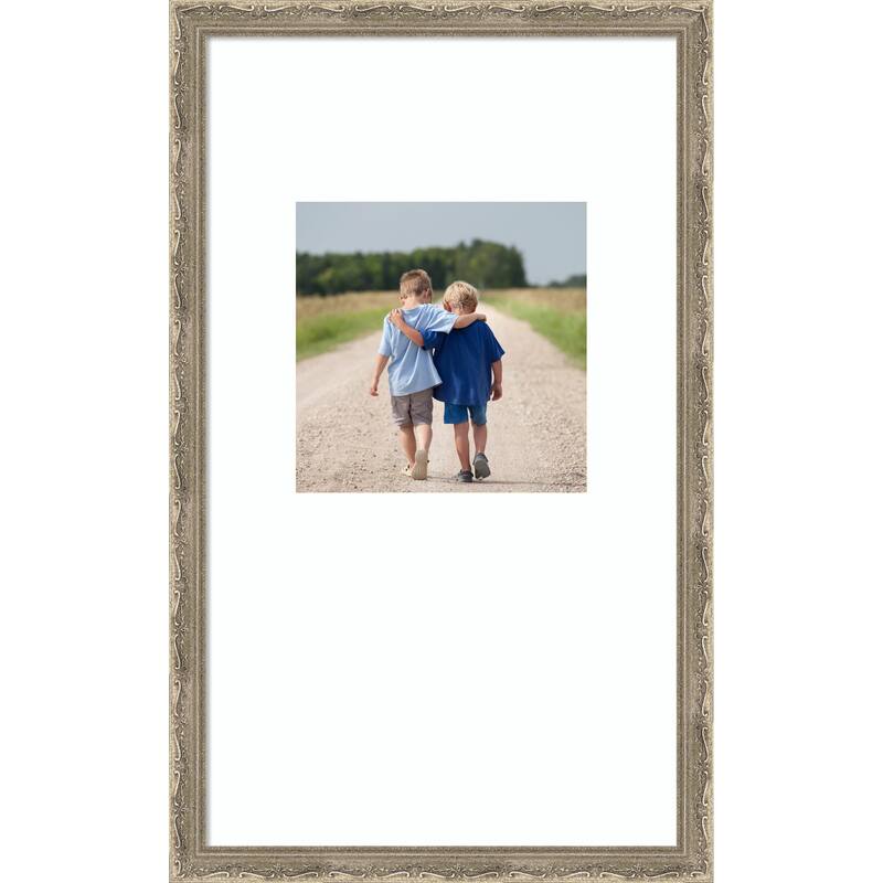 Mila Picture Frame, Photo Frame - 13x22 Matted White 8x8 - Mila Dark Silver