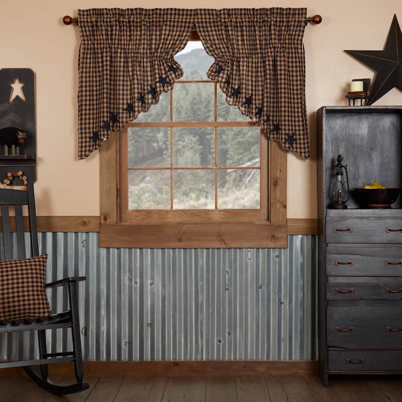 Primitive Kitchen Curtains VHC Star Prairie Swag Star Appliqued - Prairie Swag 36x36x18