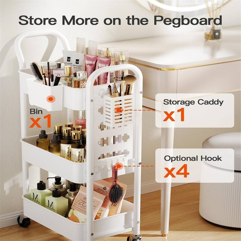 3-Tier Rolling Cart - 11.5"D x 16.93"W x 36.22"H