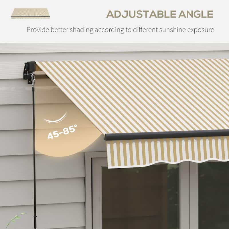 12' x 10' Retractable Awning, Awning Sunshade Shelter with Manual Crank Handle, 280gsm UV Resistant Fabric and Aluminum Frame