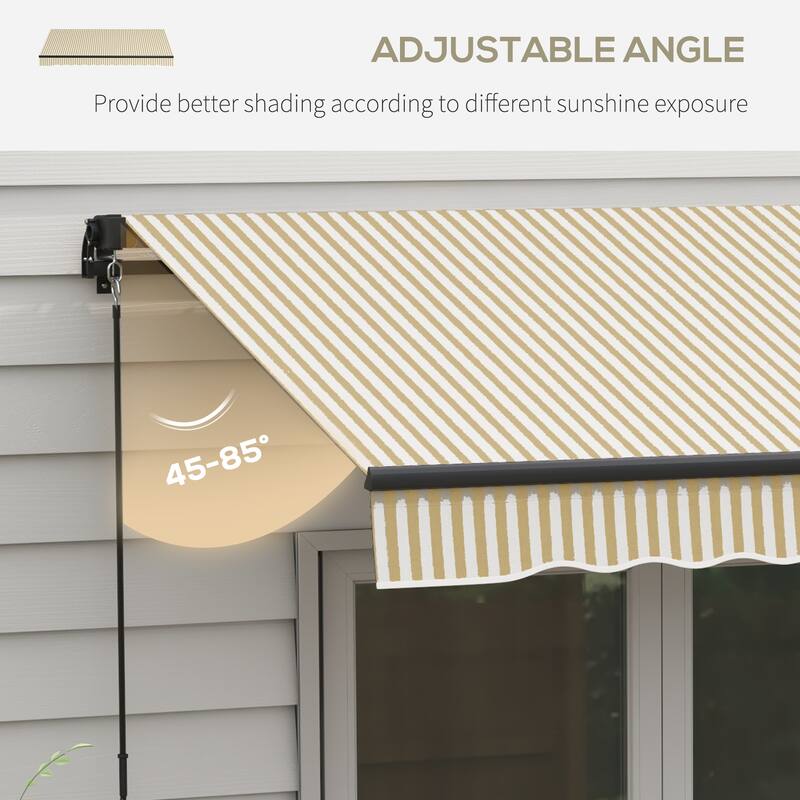 12'x10' Manual Retractable Patio Awning with UV-Resistant Fabric & Adjustable Tilt for Deck, Balcony or Yard