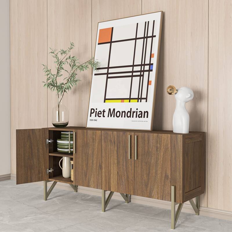 Furnigance Mid Century TV Stand Media Console with Walnut Finishing - W59"xL17.71"xH27.55"