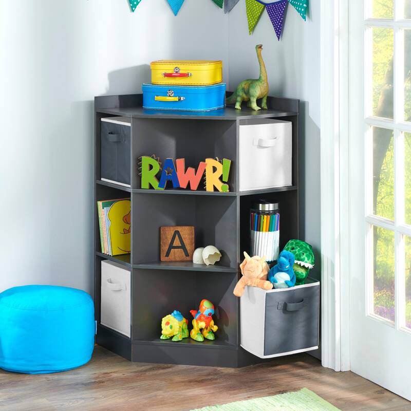 Badger Basket Corner Cubby Storage Unit with Four Reversible Baskets - 22.5" x 22.5" x 37.5" - Charcoal