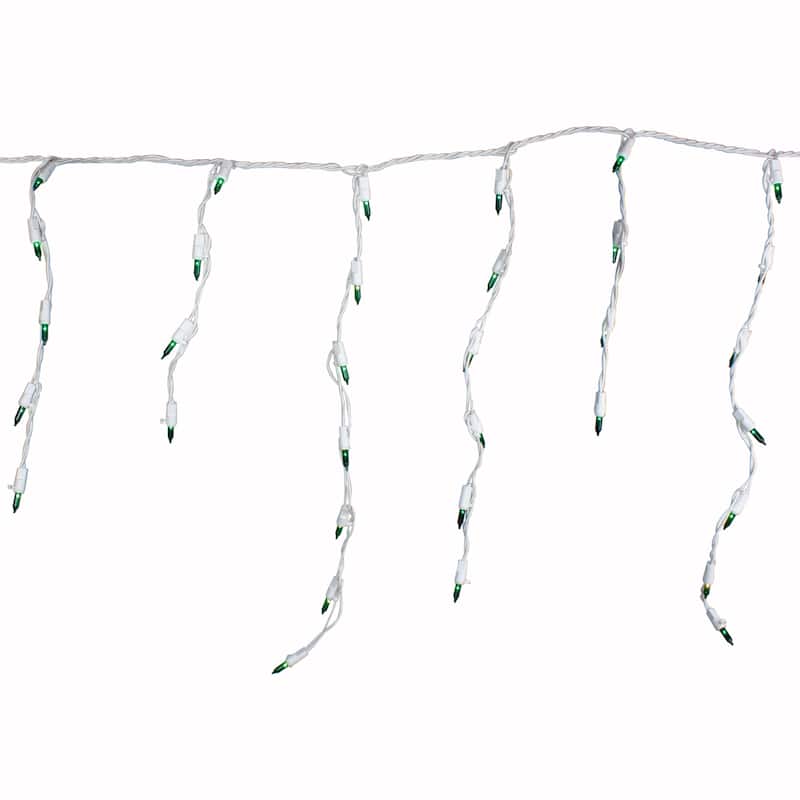 100 Count Mini Icicle Christmas Lights - 3.5 ft White Wire - 3.5' - Green