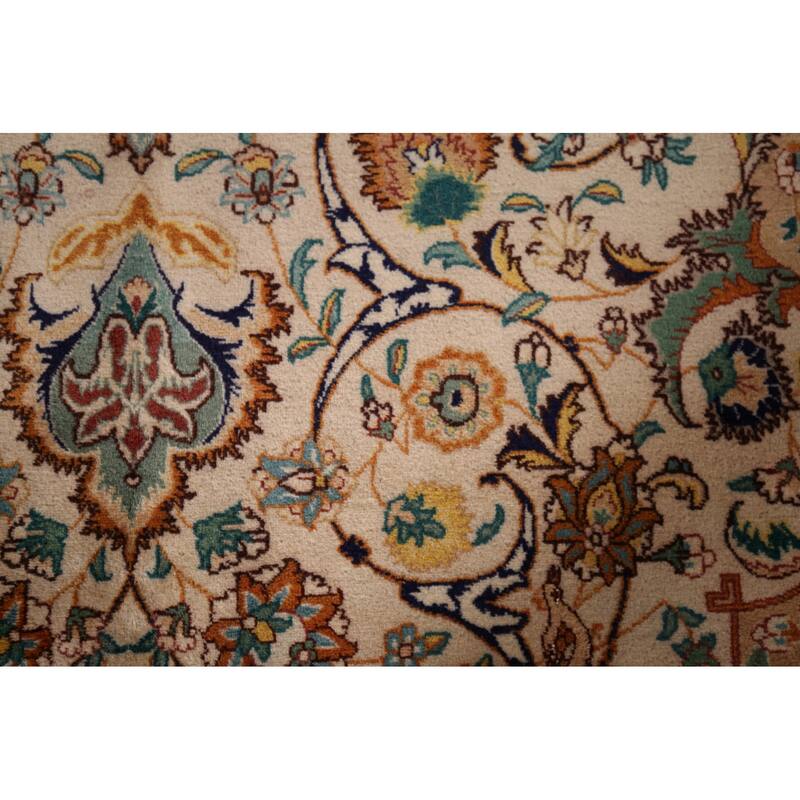 Hand Knotted Oriental 100% Wool Carpet Traditional Floral Beige & Ivories Tabriz Area Rug - 9' 2'' X 6' 3''