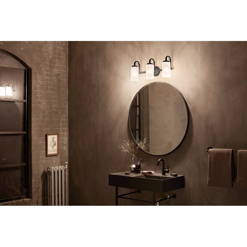 Kichler Lighting Kennewick 3-Light Vanity Light Black with Etched Glass