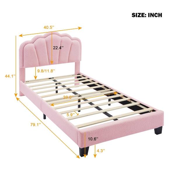 Twin Size Upholstered Flower-Shape Platform Bed w/LED Light Strip,Pink