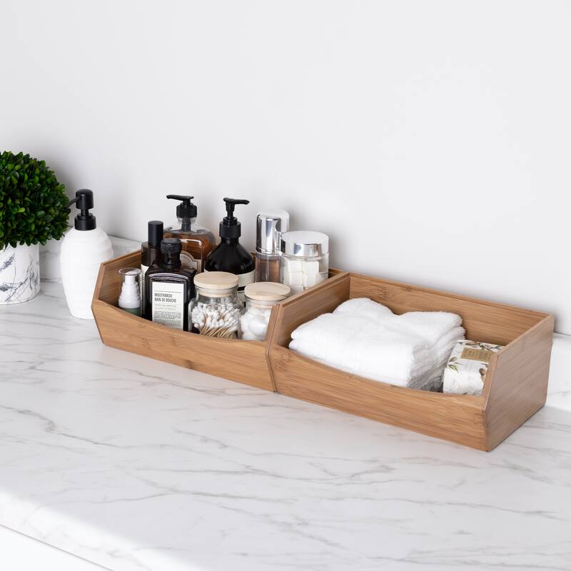 Seville Classics 2-Piece Stackable Bamboo Bin Organizer Set