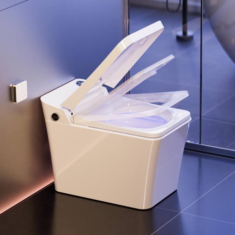 Square Electric Smart Bidet Toilet 1.06/0. 87GPF in White with Auto Flushing, Multi Washing, Antibacterial Seat