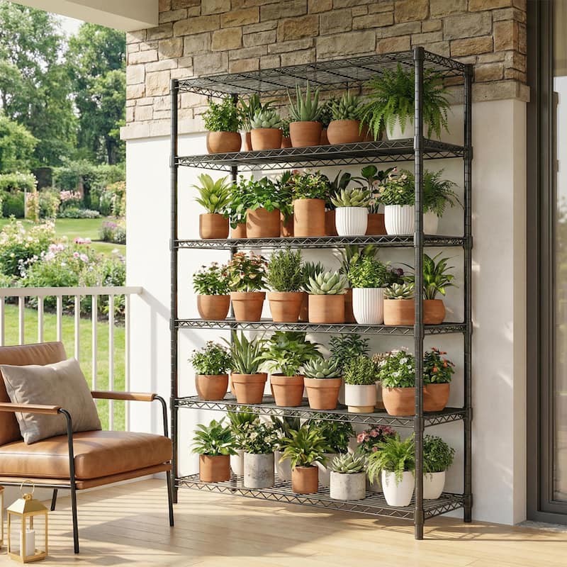 6 Tiers Storage Shelves Load 2100LBS, Metal Shelving Wire Metal Shelving Unit Shelves for Storage Adjustable Garage Shelving