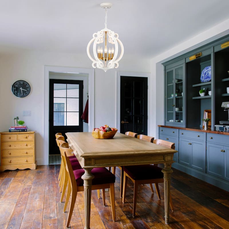 15.75“ 5-Light Rustic Pendant Light, Wood Ceiling Light Farmhouse Shabby Chic Chandelier, Classic Semi Flush Mount Chandelier