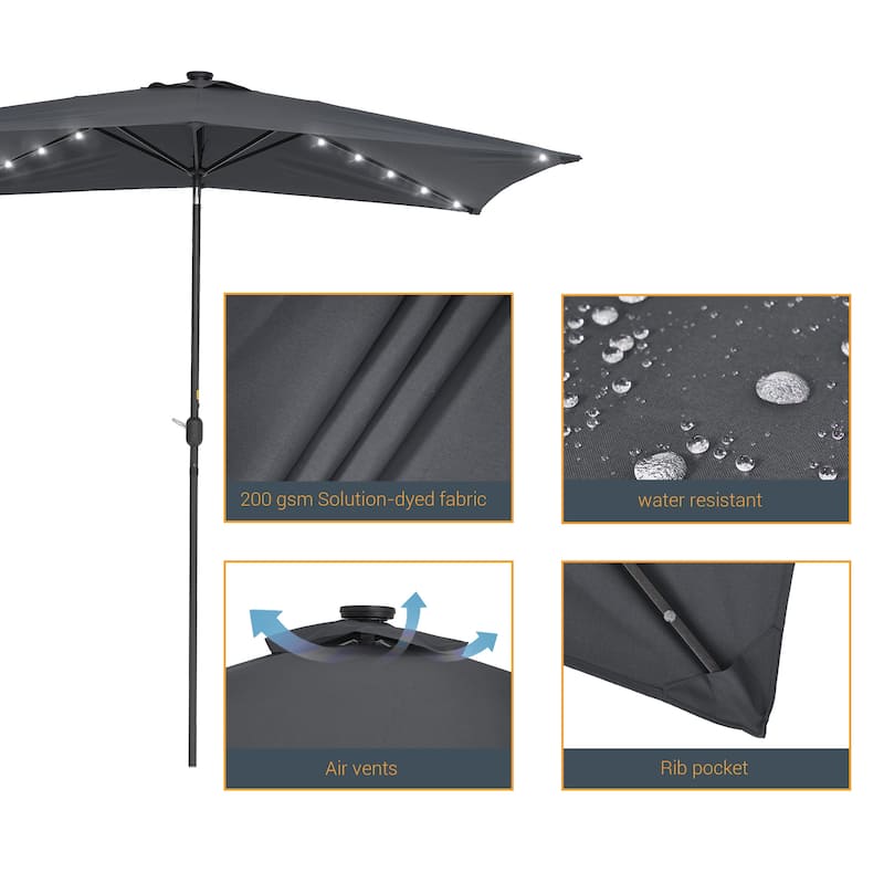 LIVOOSUN Patio LED 10 x 6.5Ft Market Umbrella Aluminum/Steel Outdoor Table Rectangle Umbrella with Tilt