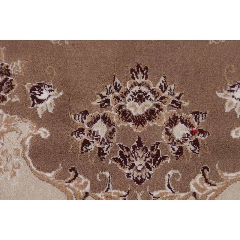 Brown Floral Kashan Turkish Area Rug Machine Made Traditional Carpet - 8'2" x 11'7"