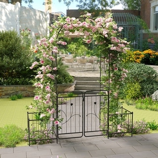 Metal Garden Arbor Arch with Gate, Trellis for Plant Climbing, Yard ...