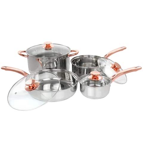 Gibson Home Ansonville 8 Piece Stainless Steel Cookware Set with Rose Gold Handles - Rose Gold