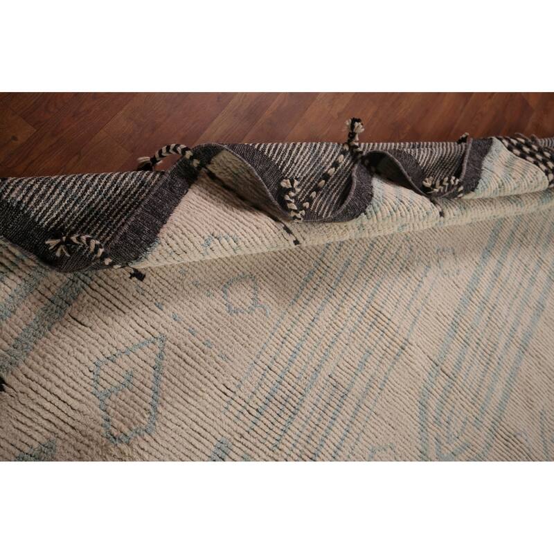 Ivory Moroccan Oriental Large Area Rug Hand-Knotted Wool Carpet - 12'0"x 15'3"