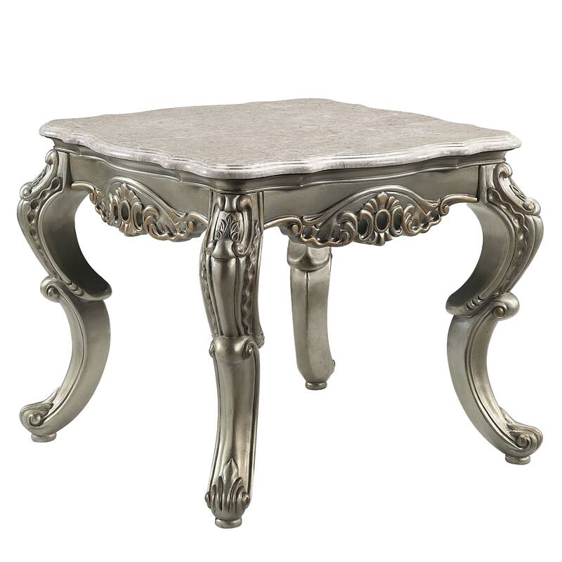 Miliani Natural Marble Top & Antique Bronze Finish End Table W/Marble Top