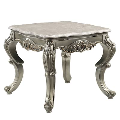 Miliani Natural Marble Top & Antique Bronze Finish End Table W/Marble Top