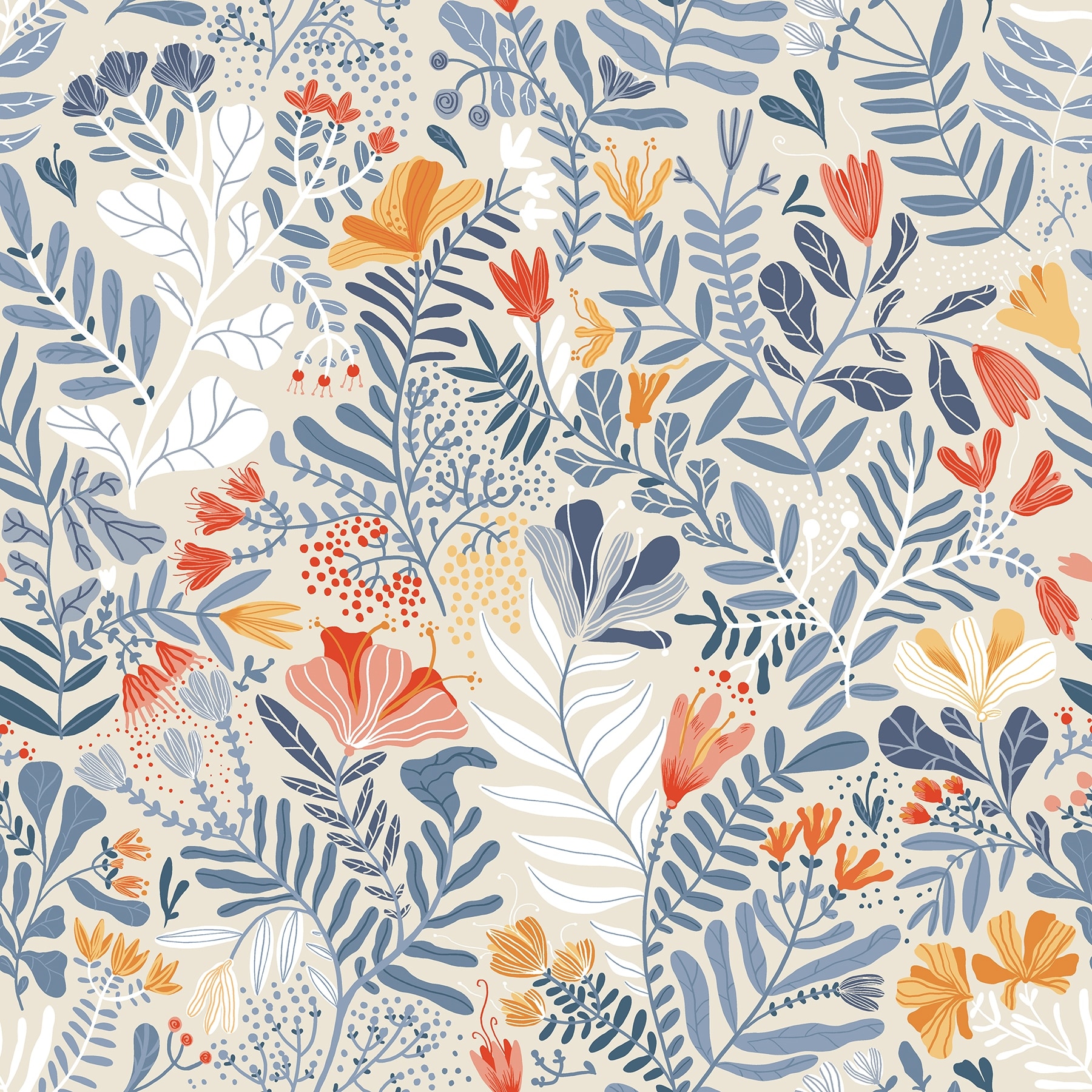 A-Street Prints Brittsommar Light blue Woodland Floral Wallpaper