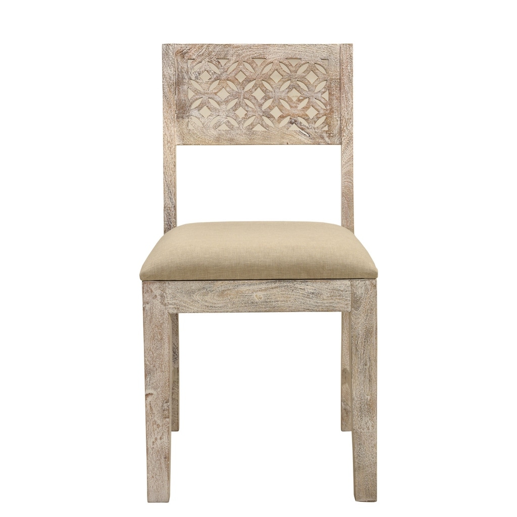 HomeRoots Upholstered Fabric Carved Back Dining Side Chairs - Thumbnail 2