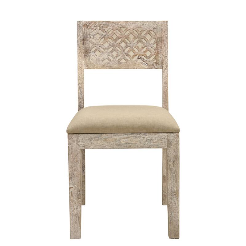 HomeRoots Set of Two Brown And White Upholstered Fabric Carved Back Dining Side Chairs - 18' X '35.5' X '19