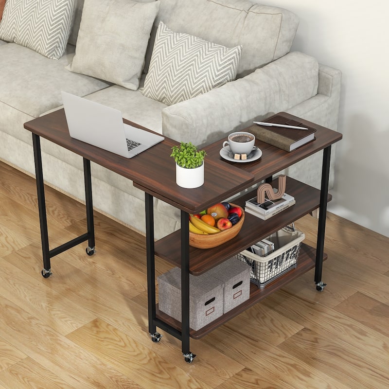 MDF Metal 360 Rotating Sofa Side Table with Shelves and Lockable Casters - 35.5" x 12" x 27"