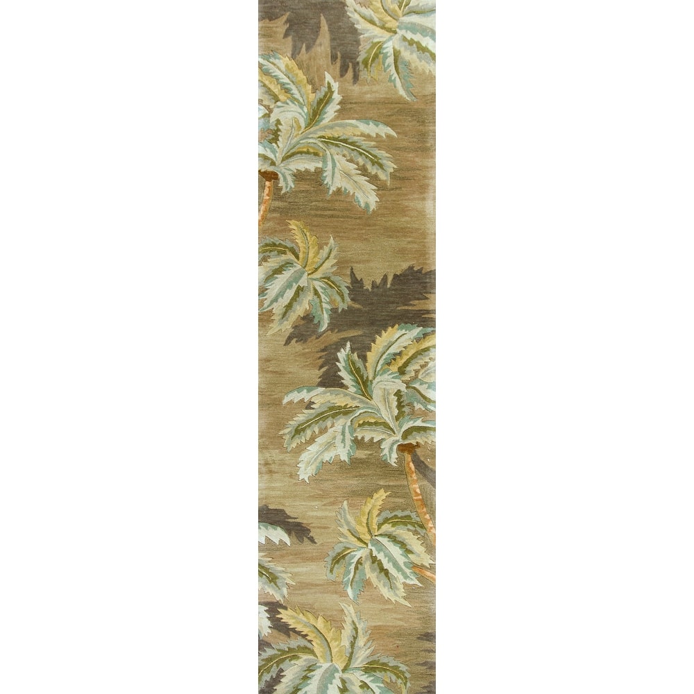 Domani Muted Sage Palm Trees Hand-tufted Wool Rug