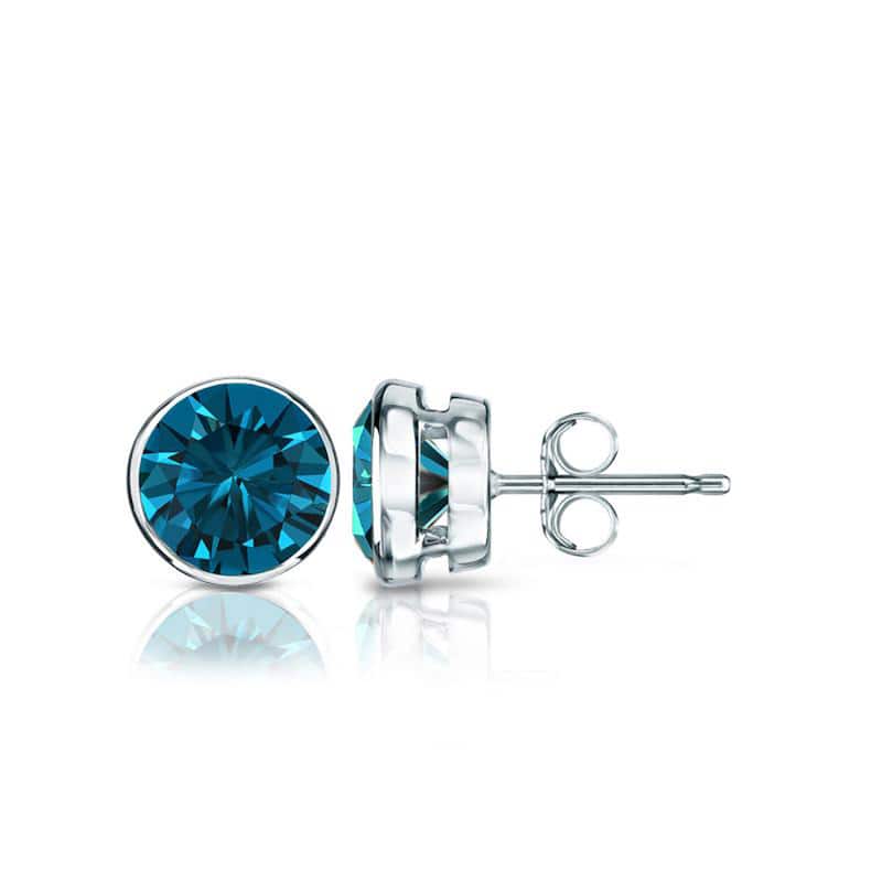 Auriya 14k Gold 1ctw Blue Diamond Stud Earrings Bezel-set (I1-I2) - White