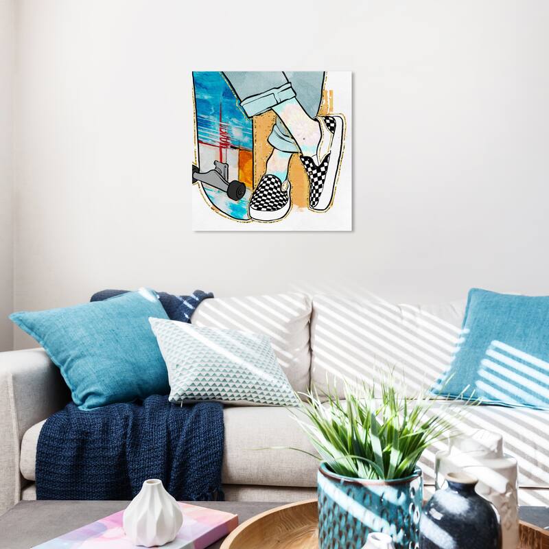 Wynwood Studio Prints Fashion and Glam Skater Girl Blue and Turquoise Glam Wall Art Canvas Print - 20 x 20